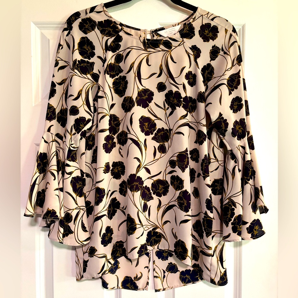 LC Lauren Conrad Floral Blouse with Bell Sleeves, size Medium